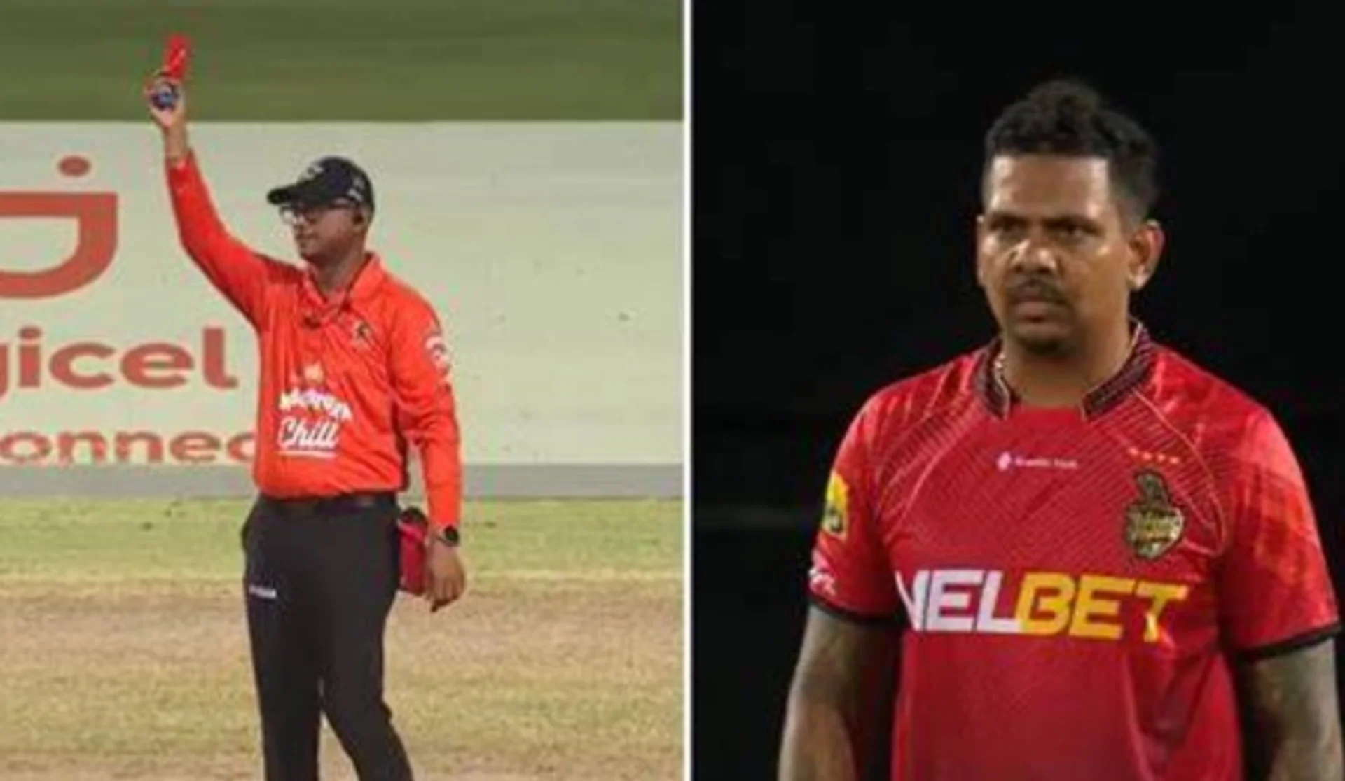 Red Card Issued sunil Narine